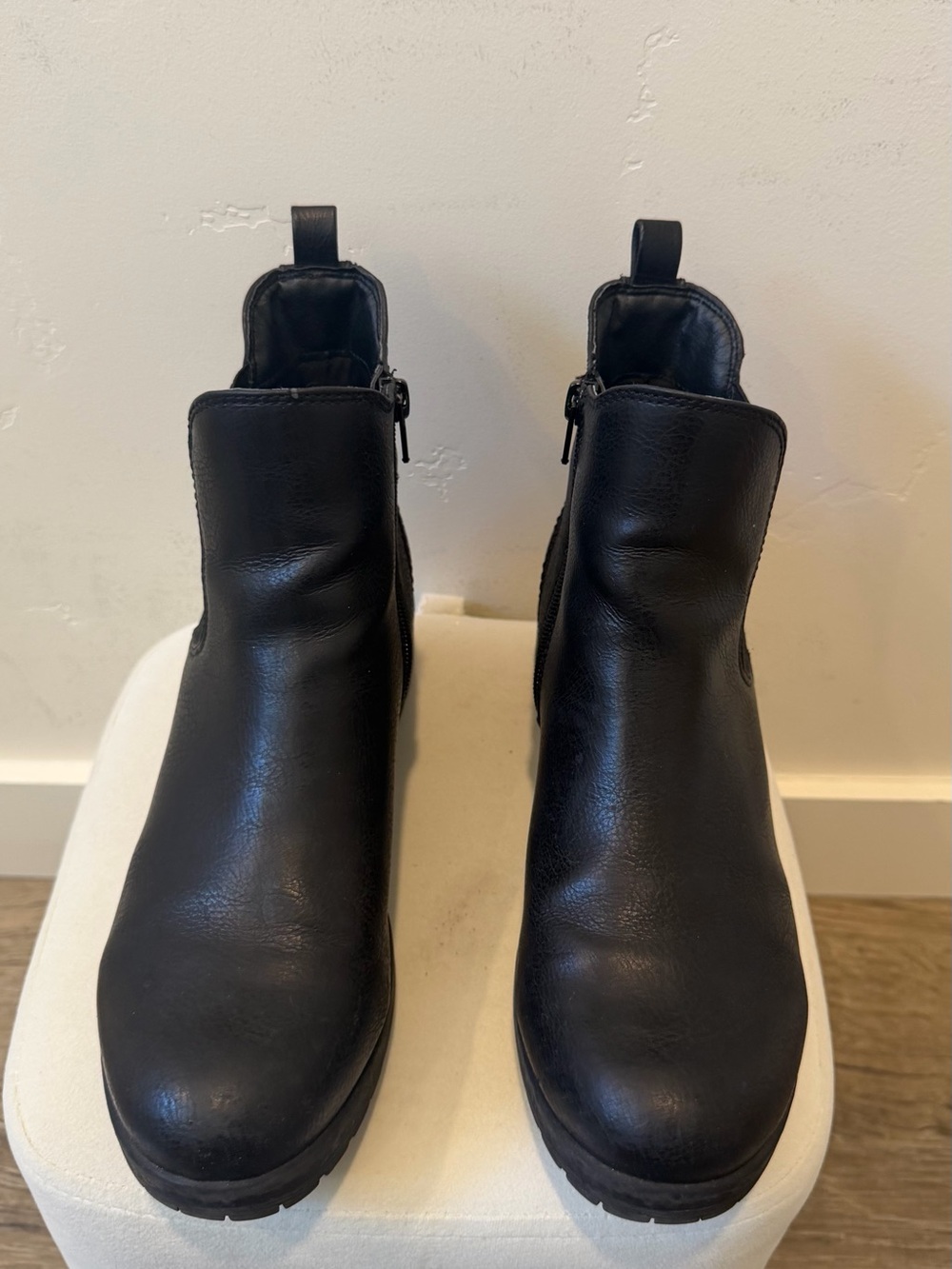 Women's Black Leather Ankle Boots - Minimal Zip Chelsea Style